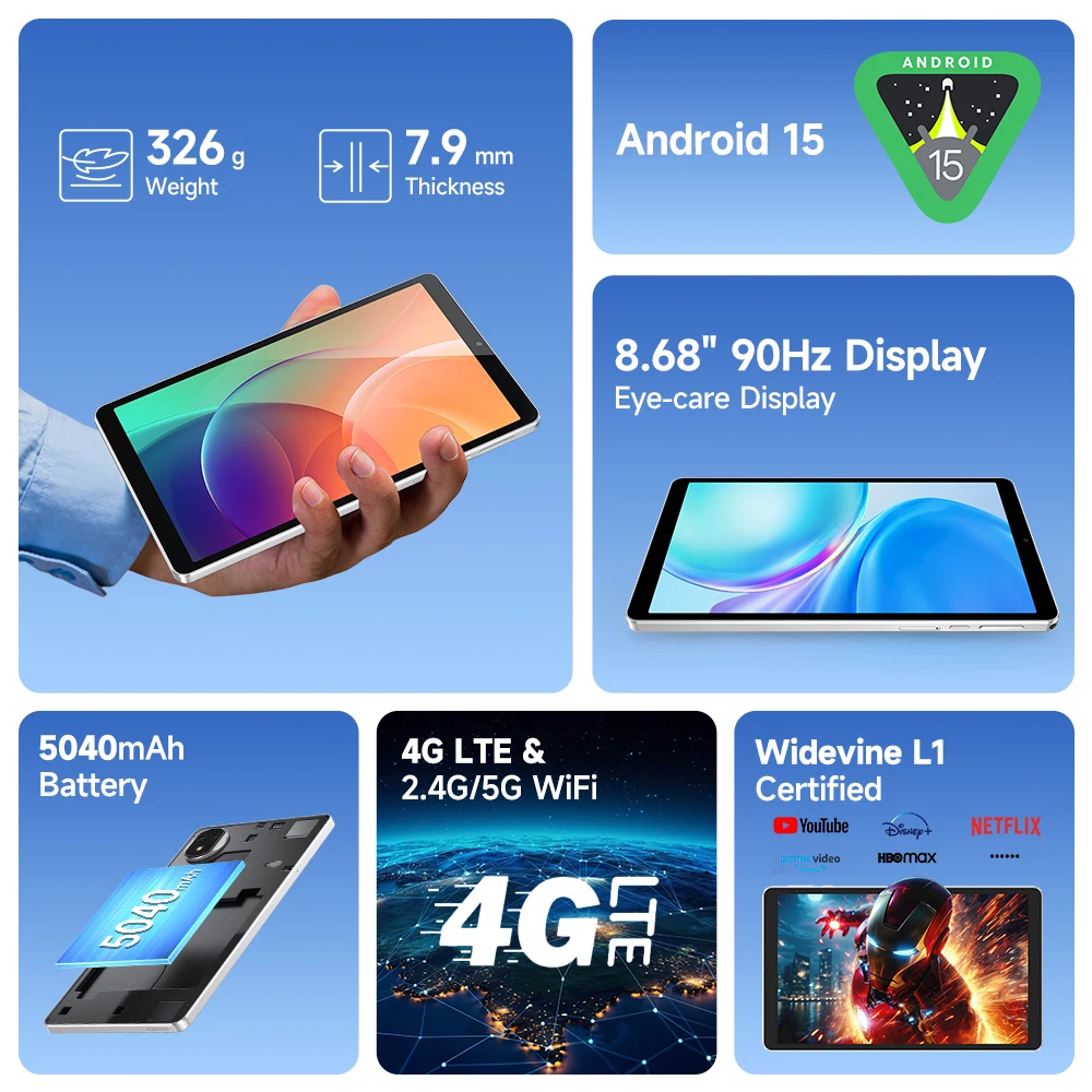 Ulefone Tab A9 Pro Tablet MTK G91 8.68" Up to 8GB RAM (4+4) 128GB ROM 12MP+13MP Android 15 4G Tablet