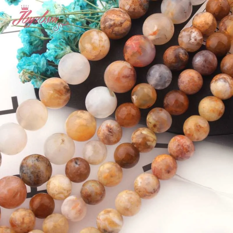 6,8mm Round Bead Ball Yellow Gold Wire Agates Natural Stone Beads For DIY Necklace Bracelets Jewelry Making 15