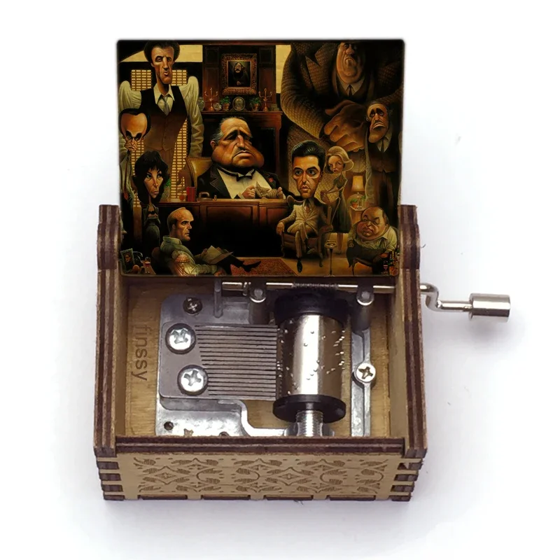 Figure Print Wooden Hand The Godfather Music Box Christmas Birthday Gift Party Casket Anonymity Decoration
