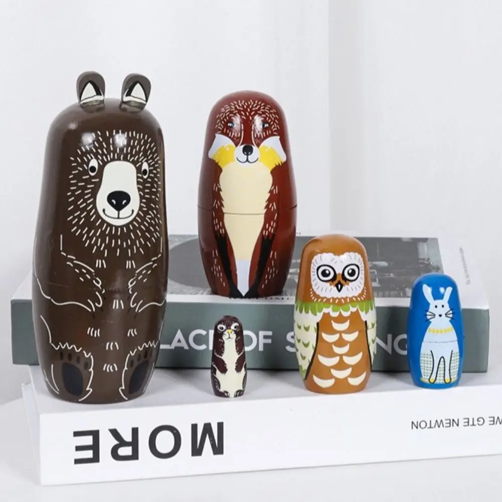 Rabbit 5Pcs/Set Animal Matryoshka Doll Smooth Craft Wooden Stacking Dolls Line Dog Wood Puppy Nesting Dolls
