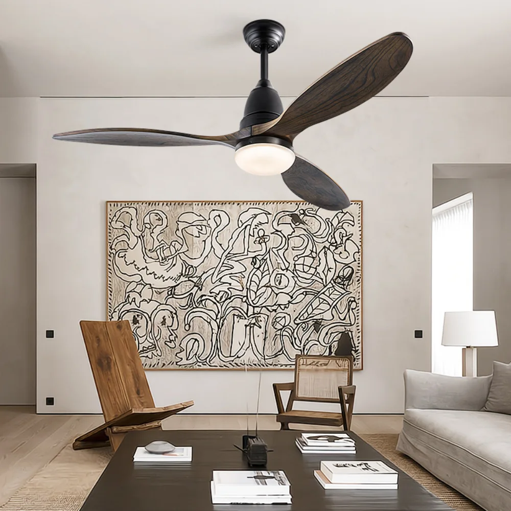 42/52Inch luxury solid wood light rose gold light inverter led ceiling fan lightdining room living room bedroom
