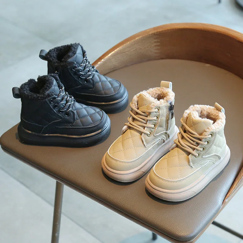 

Children's Snow Boots Winter Baby Cotton Boots Boys And Girls Boots Thickened Large Cotton Shoes Lamb Wool Side Zipper Warm Shoe
