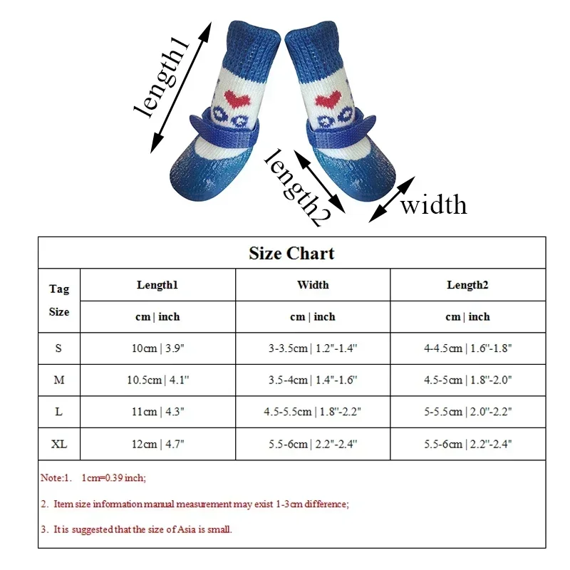 Dog Snow Boots Rain Waterproof Non-slip Footwear Pet Dog Shoes Rubber Cotton Socks Winter Keep Warm Thicken Socks 4Pcs/set