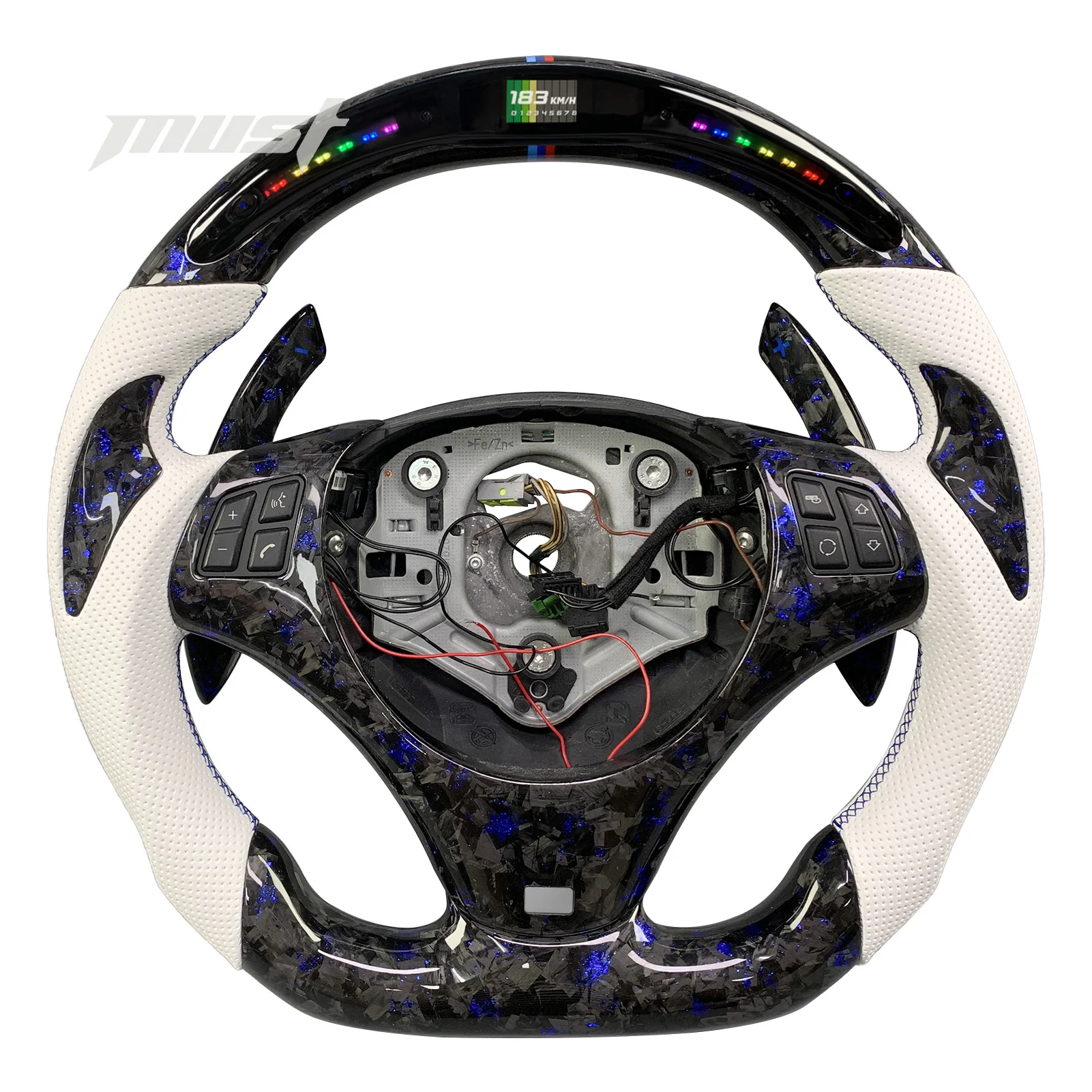 BMW E90 E91 E92 E93 M3 3시리즈 328i 330i 335d 1시리즈 135i 맞춤형 카본 파이버 스티어링 휠 LED RPM 디스플레이 지원