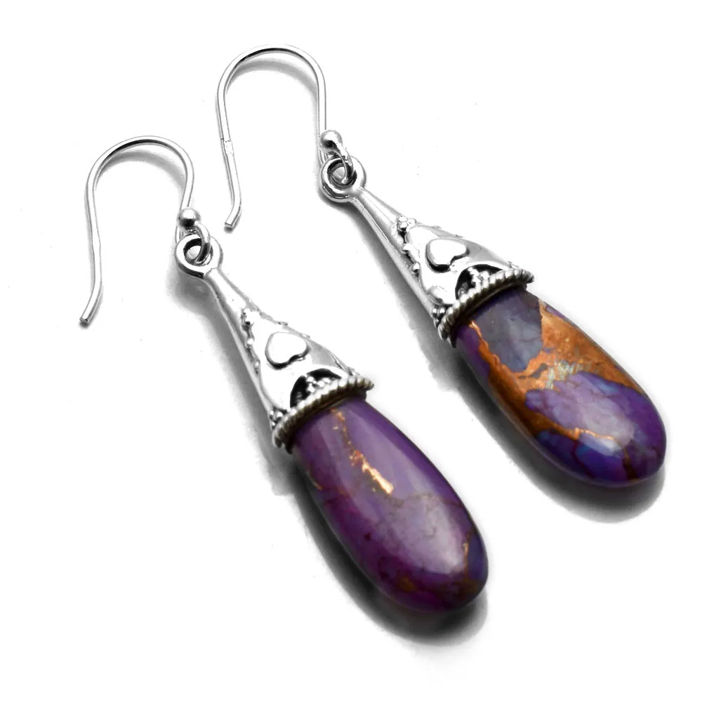 

Genuine Purple Copper Turquoise 925 Sterling Silver Earrings, 45 mm, AE2706