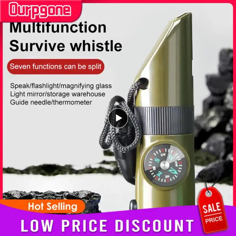 

In 1 Multifunctional Whistle Trekking Thermometer Compass Magnifier Mirror Led Light Outdoor Camping Survival Whistle