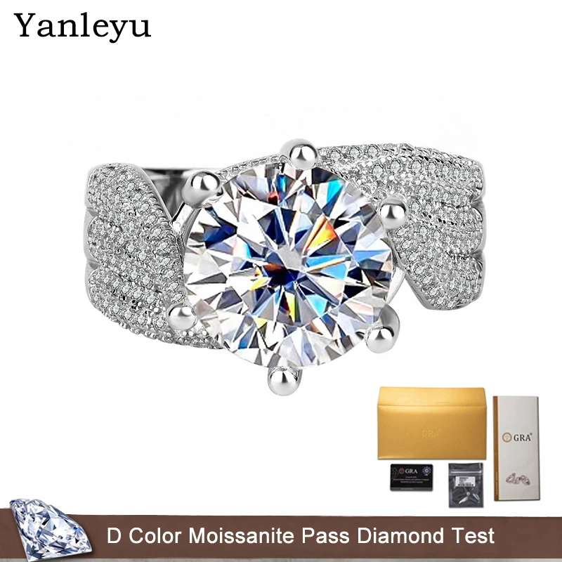 

Yanleyu Pure 18K White Gold Real Moissanite Rings D Color VVS1 Luxury Big 5CT Diamond Engagement Wedding Rings For Women Gift