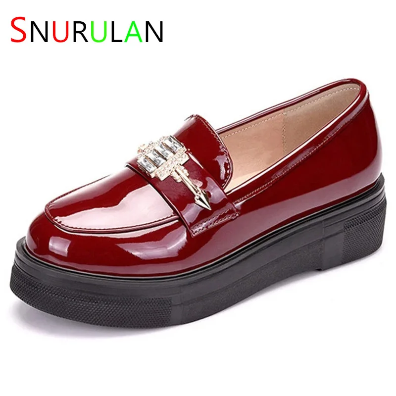 

Small Size 33-43 British Style 2023 Thick Platform Shoes Women's Patent Leather Loafers Rhinestone Office Casual Flats Slip on