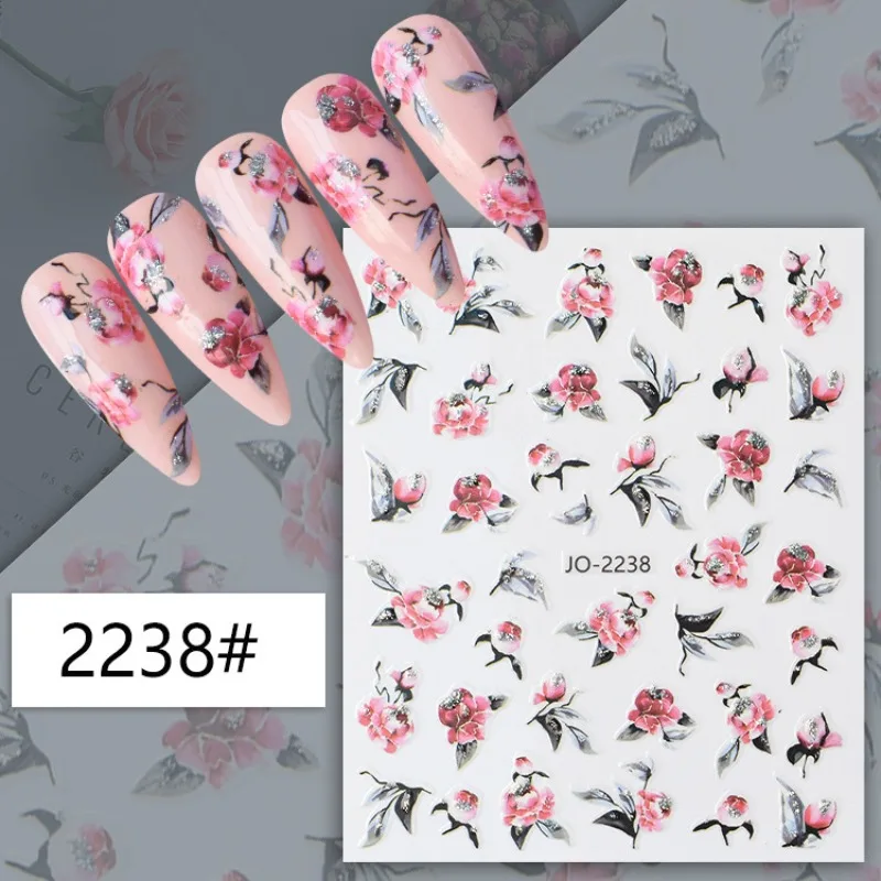 3D Nail Stickers Vintage flower onion powder Decals  Back Glue  Nail Decal Stickers For Nail Tips Beauty