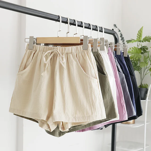 Cotton Linen Shorts Women's Sports Shorts Summer Solid High Waist Black Shorts Women Fashion Casual Basic Short Pants 1