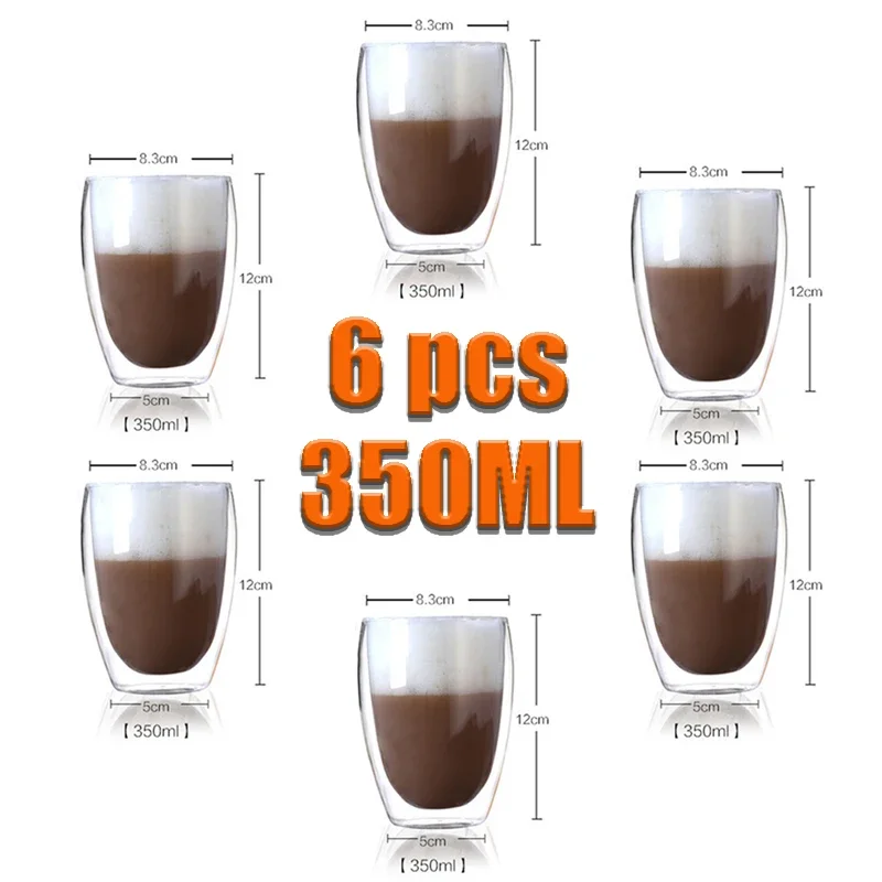 350ML Double Wall Glass Cup Transparent Handmade Heat Resistant Tea Drink Cup MINI Whisky 100 Centigrade Espresso Coffee