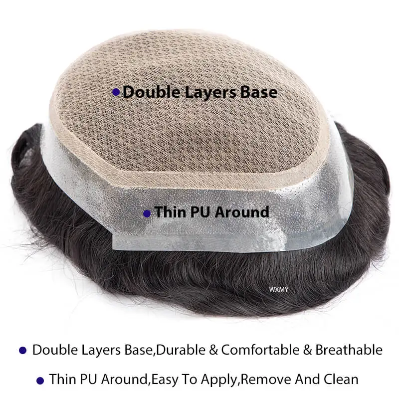 Toupee Man Wig Australia-Double Layers Lace PU Base Male Hair Prosthesis Human Hair Replacement System human hair toupee