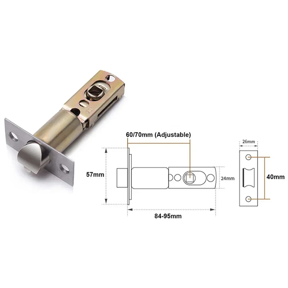 Bathroom Door Lock Body Single Tongue Lock Bolt Door Hardware 45 Degrees 60-70 Adjustable Interior Latch Tubular
