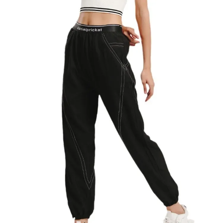 Autumn/Winter High-Waisted Running Tights Casual Fashionable Breathable Training Letter Trousers Sweatpants Loose-Fi