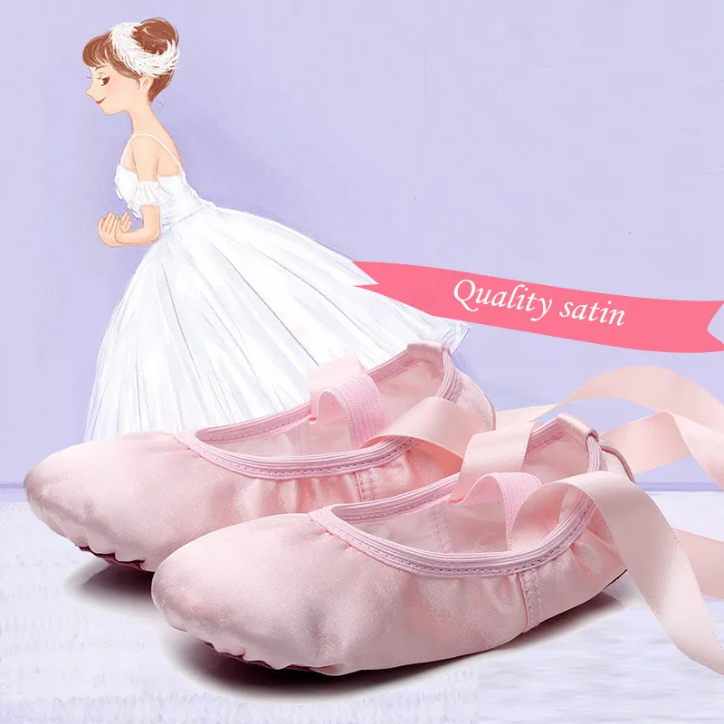 Slippers Gym Teacher Yoga Dance Shoes for Girls Children Satin Red Pink Flesh Kids Ballet Shoe with Ribbon Ballet Shoes 5