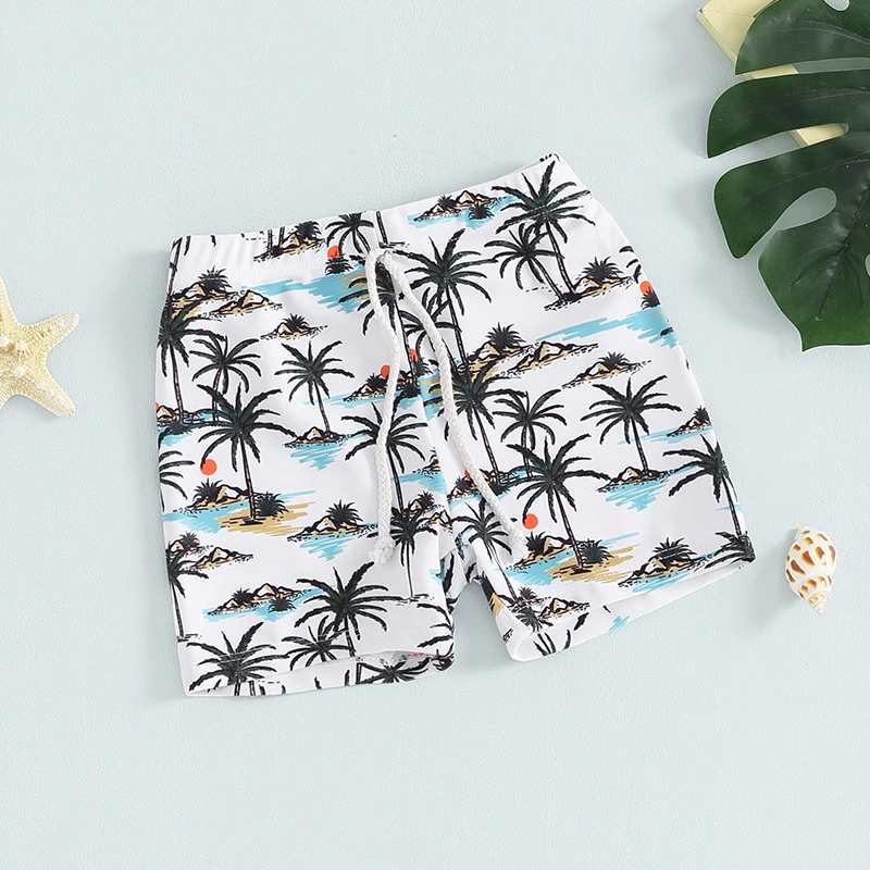 Summer Toddler Boys Beach Swimwear Shorts Boys Swim Trunks Kids Cartoon Print Elastic Waist Beach Shorts Baby Board