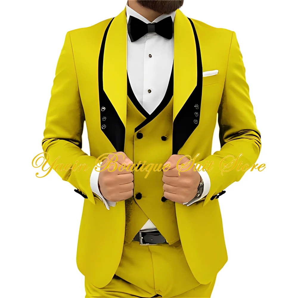 Fashion Business Men's Suit 3-Piece Set Jacket Vest Pants Slim Fit Tuxedo Wedding Party Man Suits