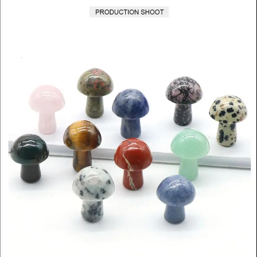 2CM Mini Mushroom Statue Natural Stones Carved Ornament Rose Quartz Healing Crystal Gift Room Ornament Fish Tank Decoration