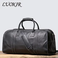 LUOKIR Men's Genuine Leather Handheld Travel Bag, First Layer Cowhide Shoulder Crossbody Gym Bag, Business Travel Luggage Bag 1