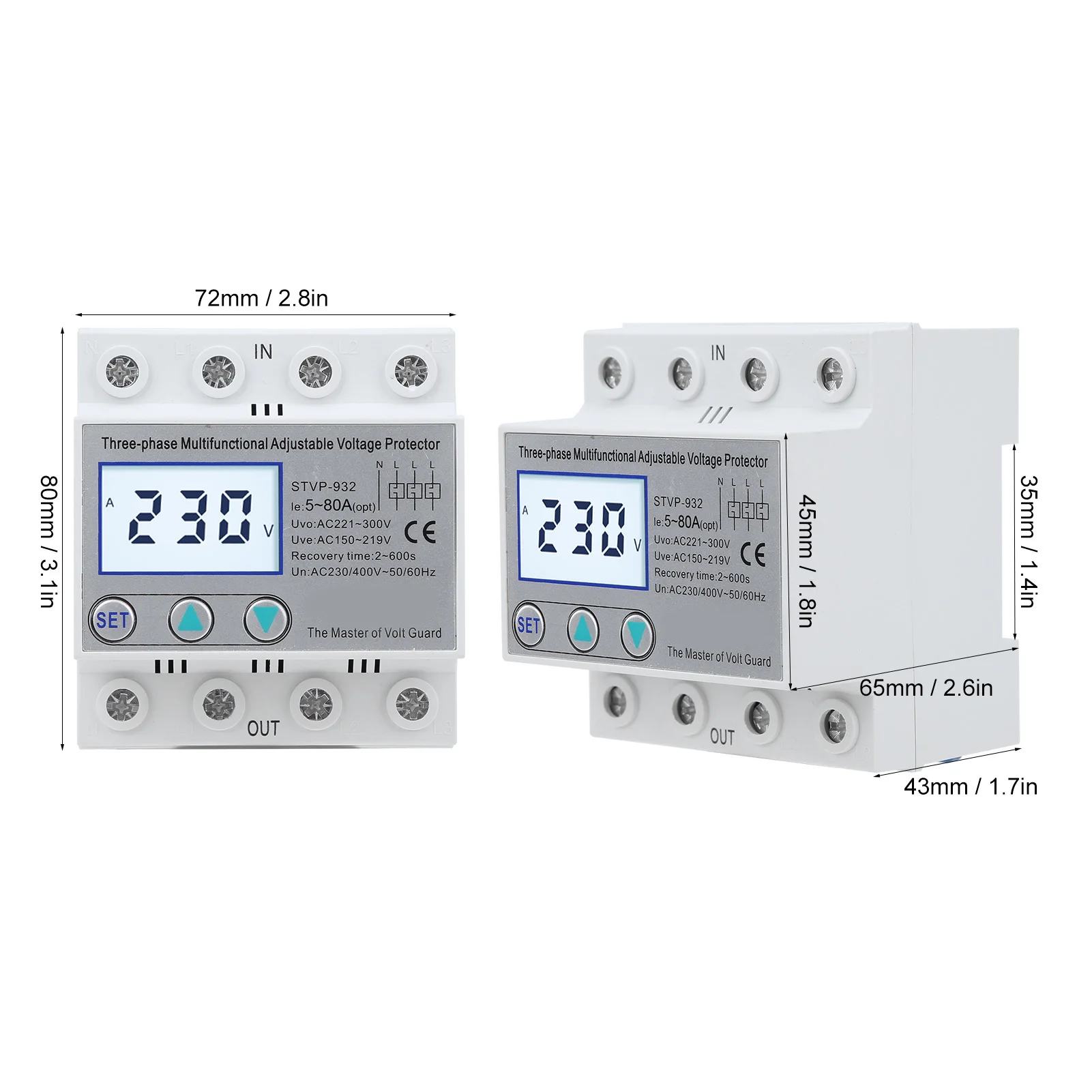 Adjustable Voltage Protector 3‑Phase LCD Multifunctional Self‑Resetting STVP‑932 230v 400VAC