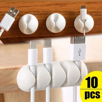10/1Pcs Self-adhesive Cable Clips Silicone USB Cable Holder Organizer Wire Cord Management Clips for Home Office Desktop Tidy 1