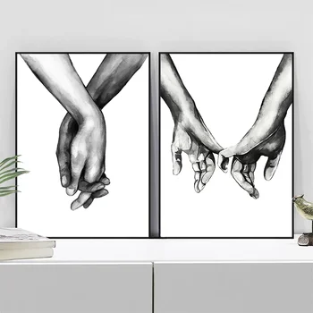 Dipinto su tela Nordico minimalista Nero Bianco Donna sexy Spalla Bacio romantico Citazioni Amanti Poster a mano e stampe Arredamento della camera