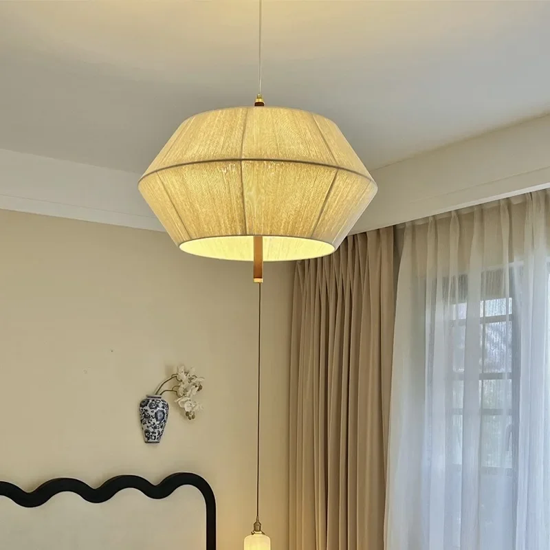 Wabi Sabi Cotton Rattan Led Pendant Light for Living Room Dining Room Bar Hotel Wood Chandelier Hanging Lamp Fixture Lustre