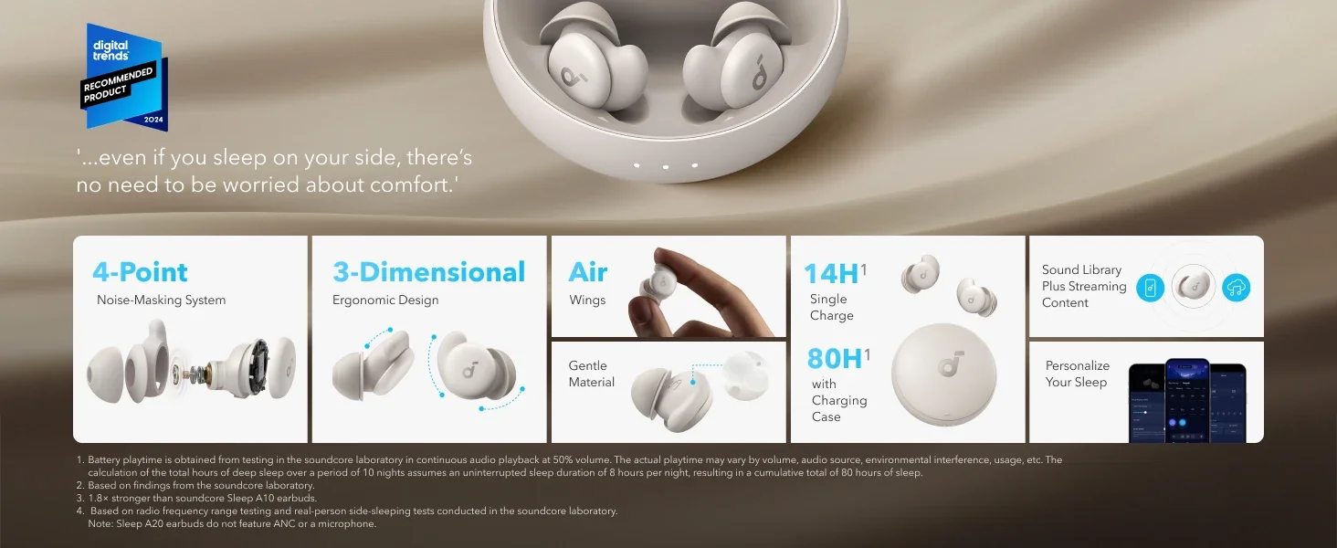 New Soundcore Sleep A20 Sleep Earbuds Noise Blocking Small