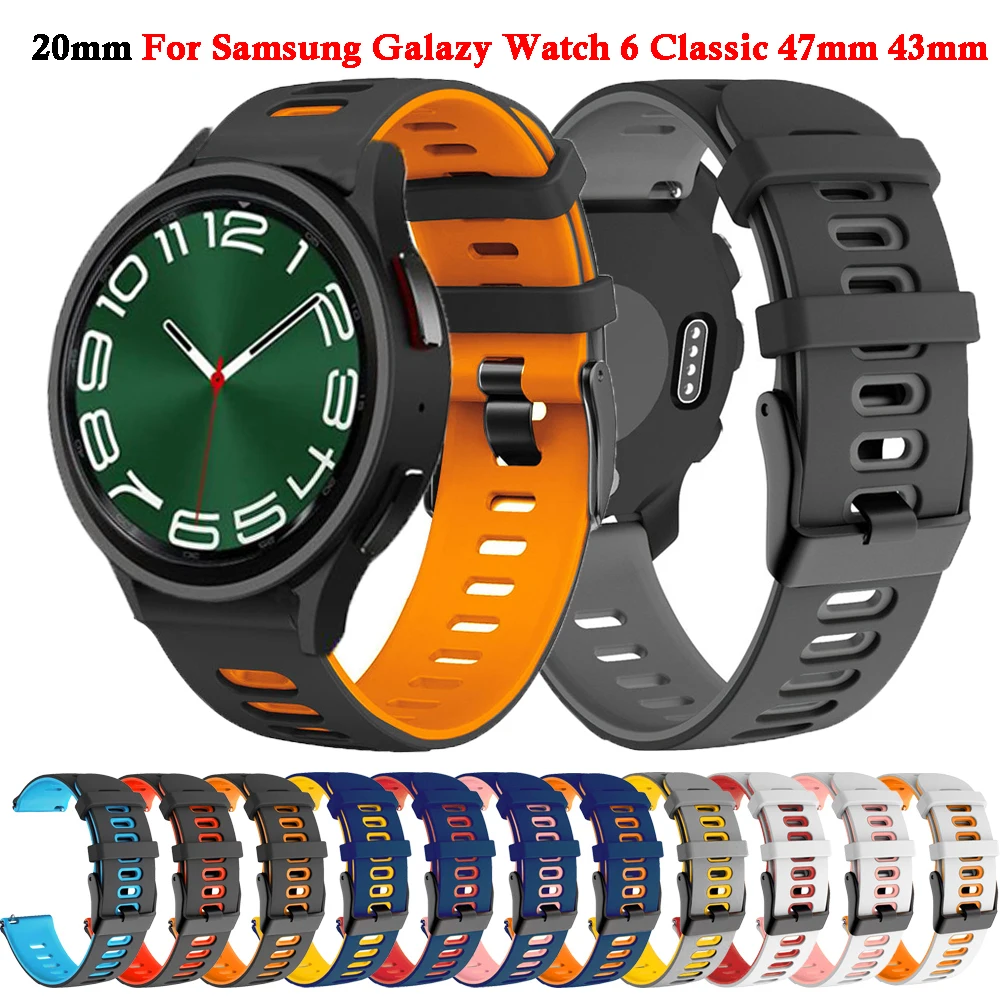 

Ремешок силиконовый для Samsung Galaxy Watch 6 Classic, сменный Браслет для умных часов, 47 мм 43 мм 20 мм, 4 5 6 40 44 мм