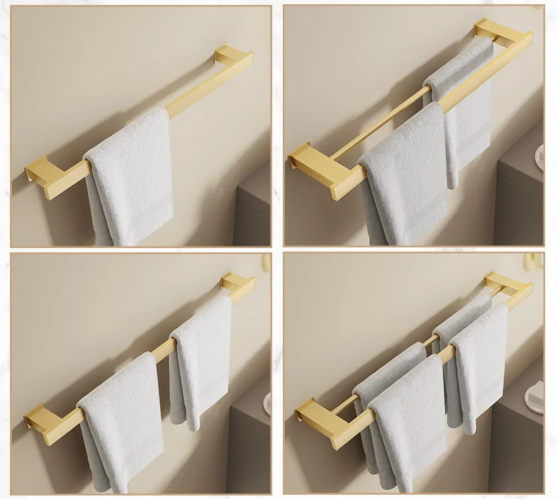 Description Picture 5 of itemBathroom Accessories Perforation-free Metal Bath Towel Holder Deluxe Bathroom Square Towel Holder Aluminum Alloy Wall Shelving