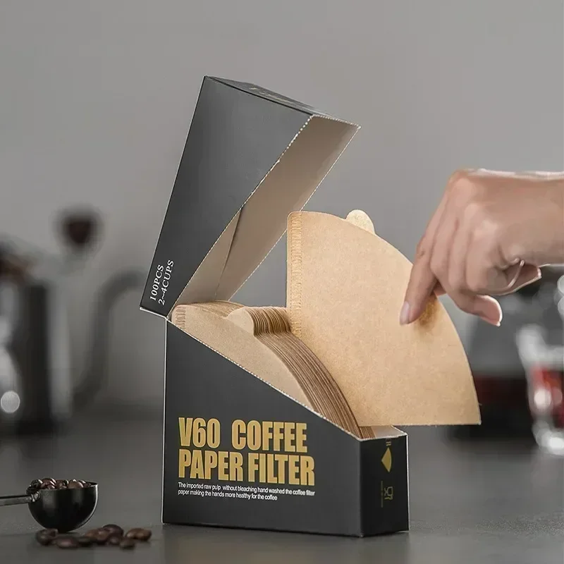 

50/100 pieces V-Shaped Wood Pulp Drip Paper V60 Conical White Coffee Filter Coffee Filter Bag Espresso Tea Maker Accessories