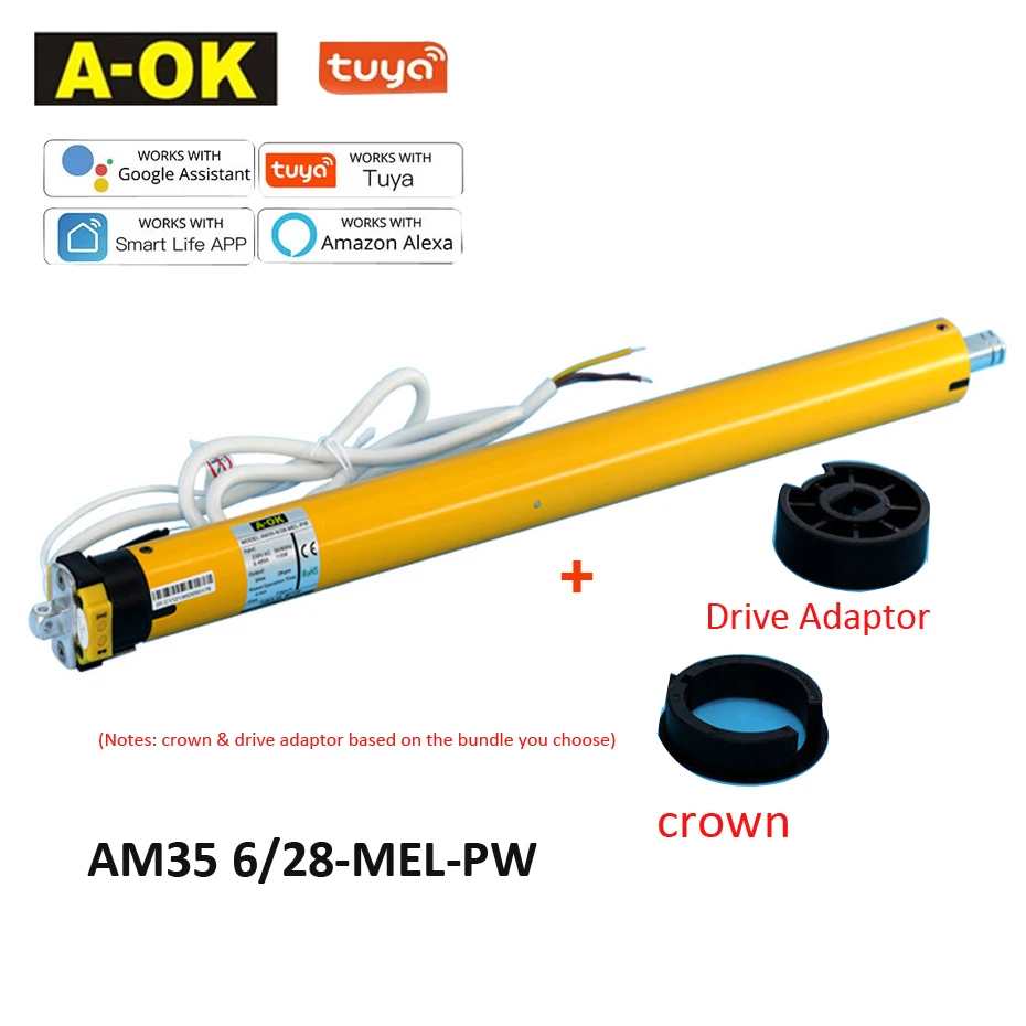 A-OK AM35 6/28 Tuya WiFi + RF433 สมาร์ทผ้าม่านท่อมอเตอร์สําหรับ 40 มม./45 มม./47 มม./50 มม.หลอด Rolling Shutter,ผ่าน Alexa Google Home 1