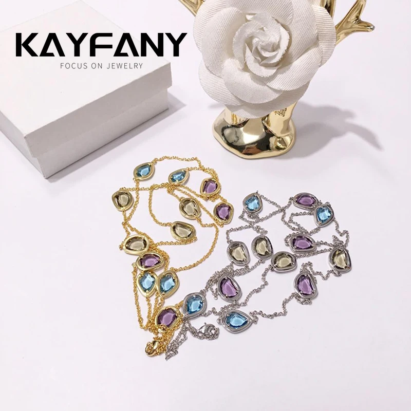 

Famous Brand Jewelry Colorful SWR Crystal Necklace Long Chain 12 Stones High-End Candy Style Sweater Necklaces for Beauties