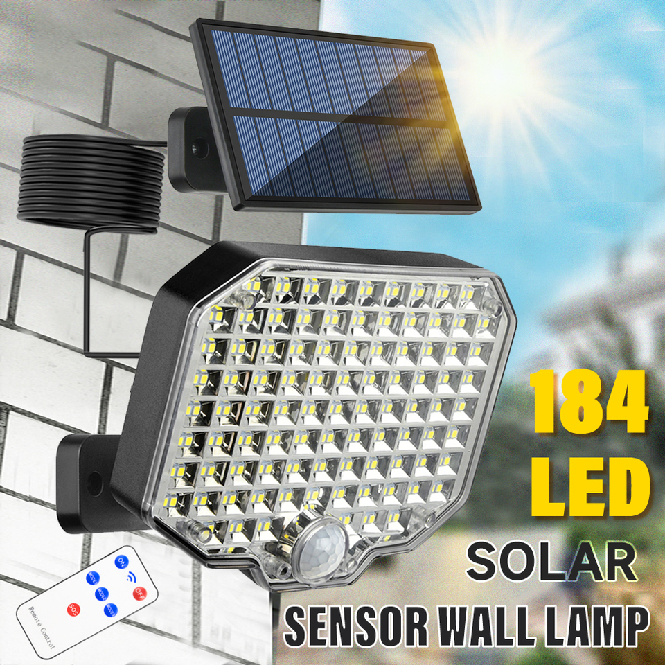 1PC Solar 184 LED Outdoor Path Light with Motion Sensor and Remote Control IP44 Wall Garden Light Easy Installation Wall Sconce
