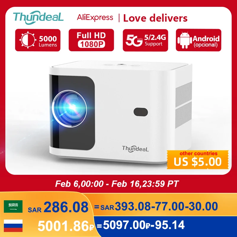 Projecteur ThundeaL Film vidéo Android 13 ROM 8G 5G WiFi6 4K