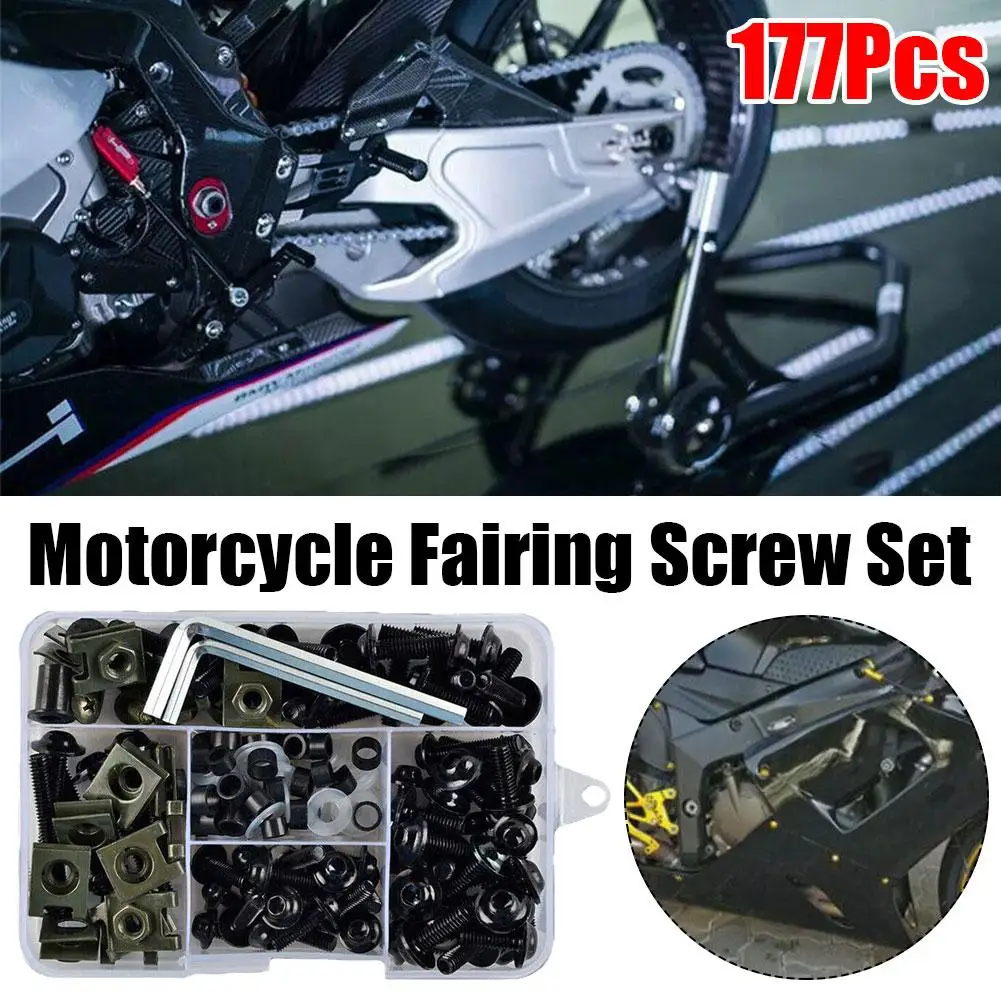 177PCS Motorcycle Fairing Bolts Kit Screws Nut Complete Kit Fit For YZF R1 R15 R25 R3 R6 R125 MT07 MT09 T-MAX530 500 FZ6 FZ8 motorcycle accessories motorcycle fairing