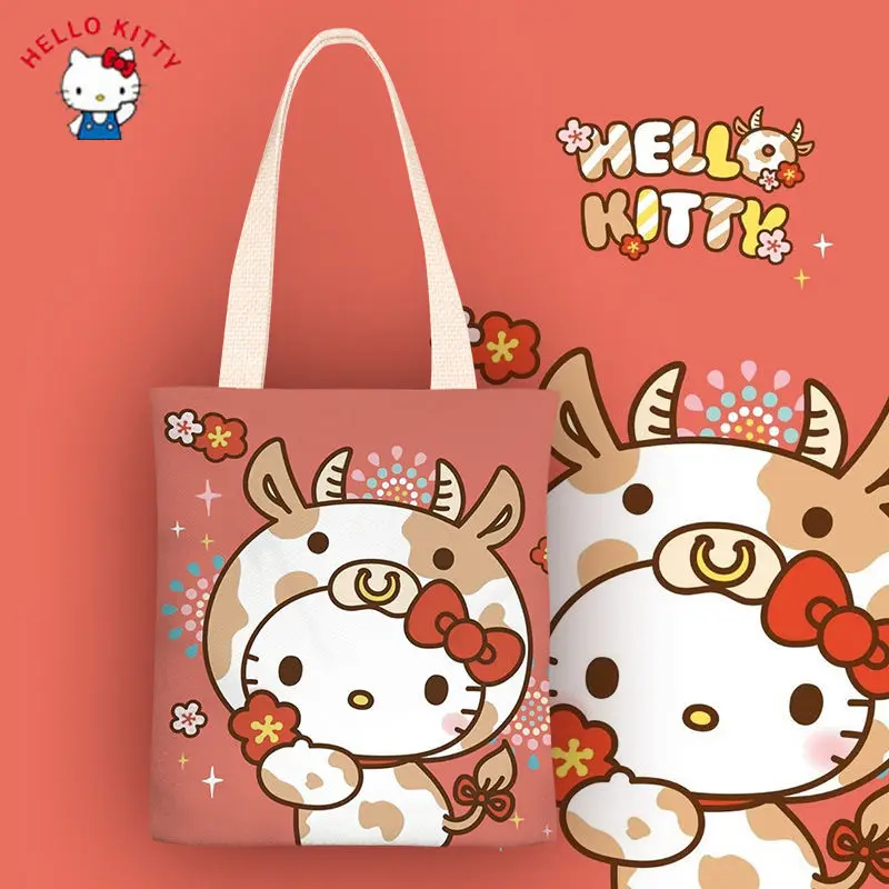 

TAKARA TOMY Hello Kitty Small Fresh Canvas Bag Girls Shoulder Simple Carrying Bag Student Class Bag