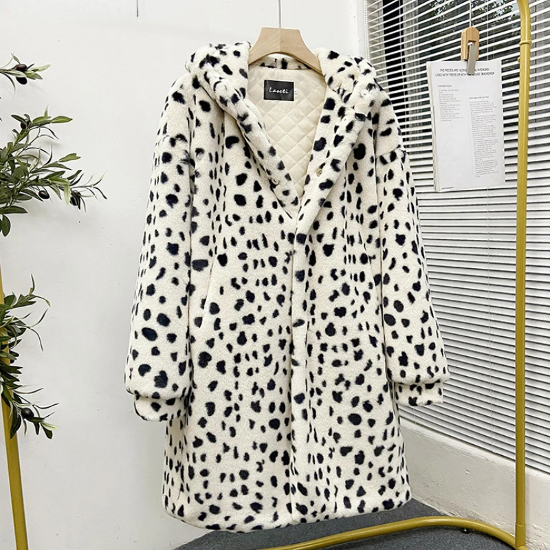 

2023 Women Winter New Faux Fur Coat Lady Casual Snow Leopard Print Fur Jacket Female Thick Warm Long Plush Outerwear
