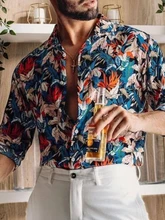  2022 autumn new men's casual business large size loose long-sleeved printed shirt 