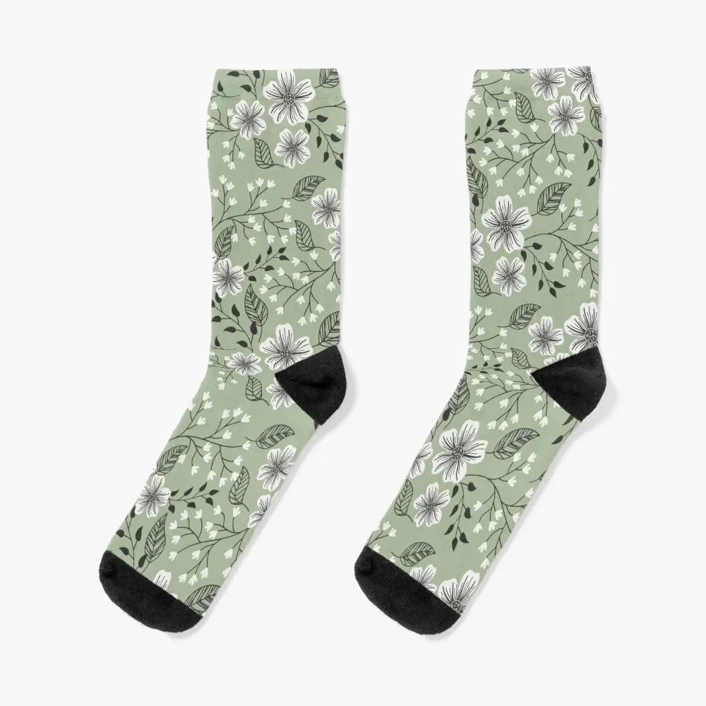 

Sage green floral Socks hip hop winter thermal cute kawaii Socks Man Women's