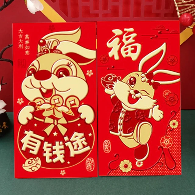 Year Of The Rabbit Red Envelope 12Pcs Lucky Money Envelopes 2023 Cartoon Red  Envelope 