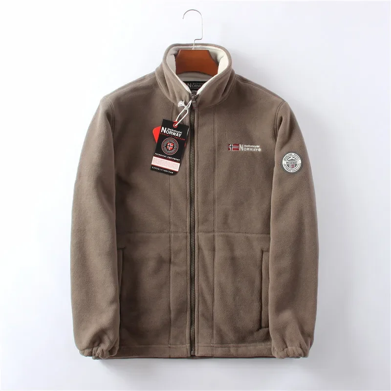 Winter Men's Fleece Jacket Pockets Solid Color Casual Polar Fleece Jacket Cold-Proof Thickened Warm Clothes Plus Size Outwear
