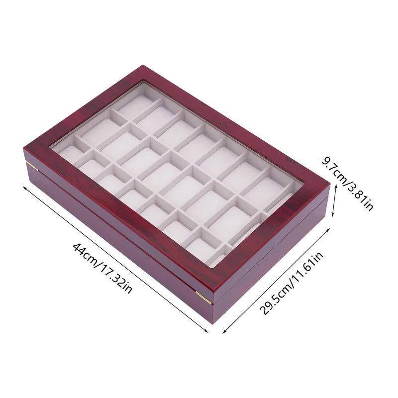 24 Slot Wooden Watch Organizer Case Display Box Glass Top Jewelry Storage Box With Lock Room Display Storage Organizer 6