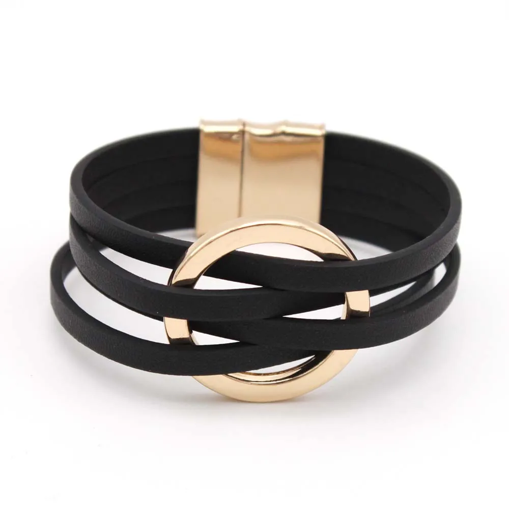 Leather Bracelets For Women 2024 Fashion Bracelets & Bangles Elegant Multilayer Wide Wrap Bracelet Female Jewelry Gift