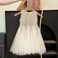 Robe d'été en Tulle pour filles, tenue de princesse en maille bouffante à paillettes, vêtements de fête d'anniversaire pour enfants, vêtements décontractés à la mode pour enfants de 2 à 10 ans 4