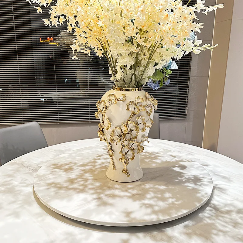 Light Luxury Ceramic Handmade Applique General Vase Electroplated Gold Flower Vase Model House Entrance Ornaments Home Gift 5
