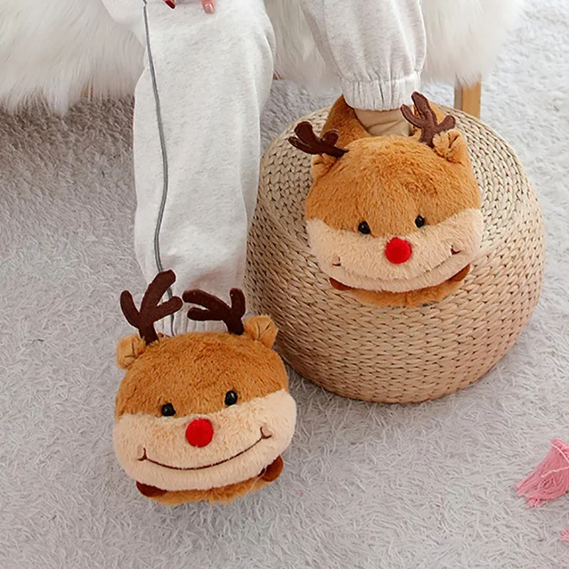 

Highland Cow 2023 Christmas Animals Plush Slippers Winter Women Men Warm House Slippers Home Cotton Shoes Deer Christmas Gifts