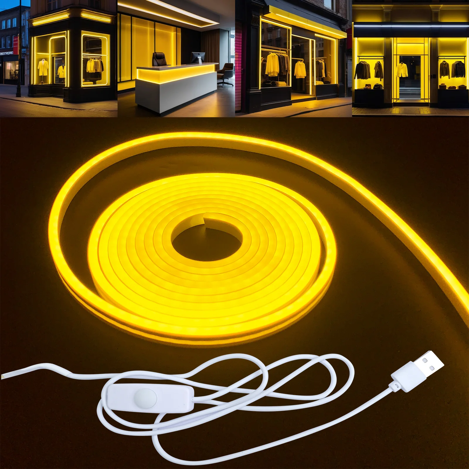 1-5m/39.3-196.8inch Led Yellow Flexible Neon Light Strip, 5v Low Voltage Usb Power Supply, Button Control Light, Suitable for Tv, Bedroom, Holiday Decoration, Etc