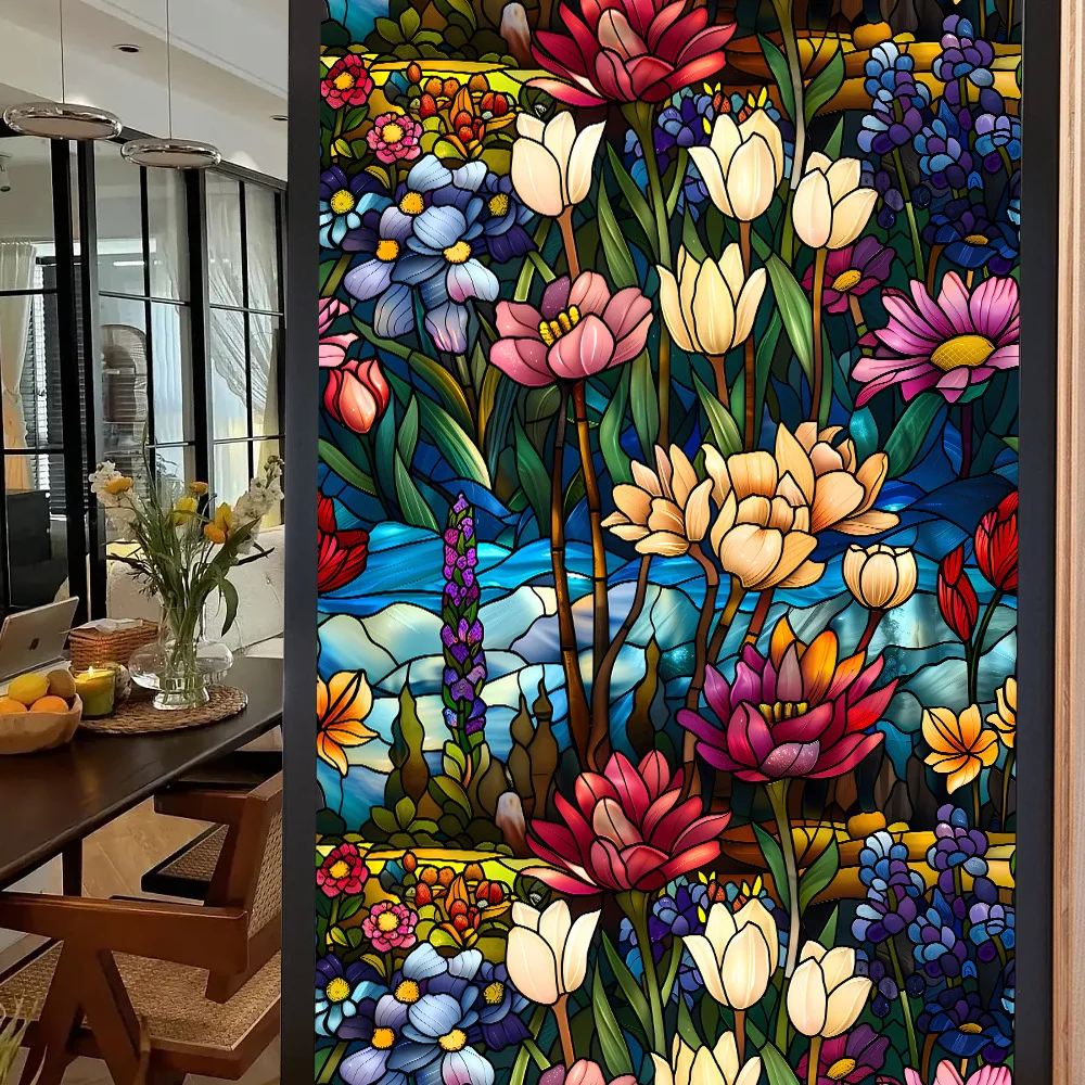 Funlife Pellicola Per Vetri Decorativa 90x300 Cm – Magnolia Blu Invernale, Static Non Adesiva, Facile Da Rimuovere