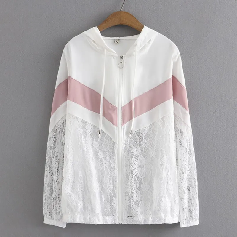 

Plus Size Jacket For Women 2023 Spring Summer Lace Stitching Ice Silk Sun Protection Coat Loose Outewear Curve Clothes A31-8208